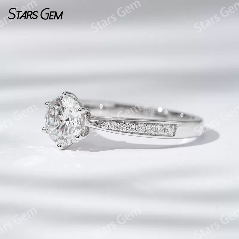 18K White Gold 0.55ct Round Brilliant Cut Lab Grown Diamond Pave Engagement Ring
