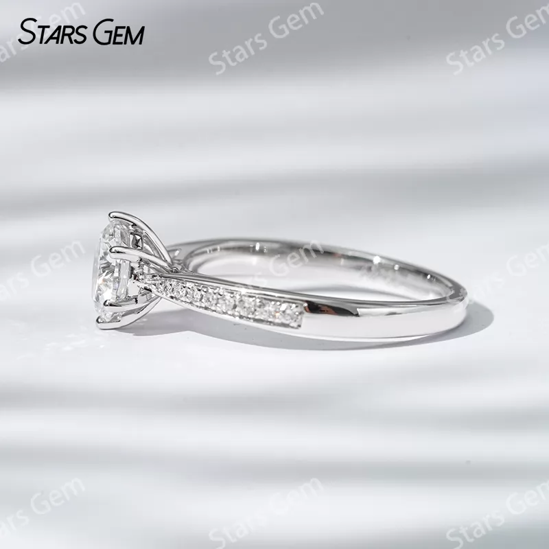 18K White Gold 0.55ct Round Brilliant Cut Lab Grown Diamond Pave Engagement Ring