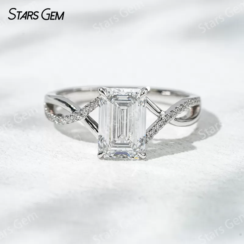 18K White Gold 2.06ct Emerald Cut Lab Grown Diamond Twist Type Engagement Ring