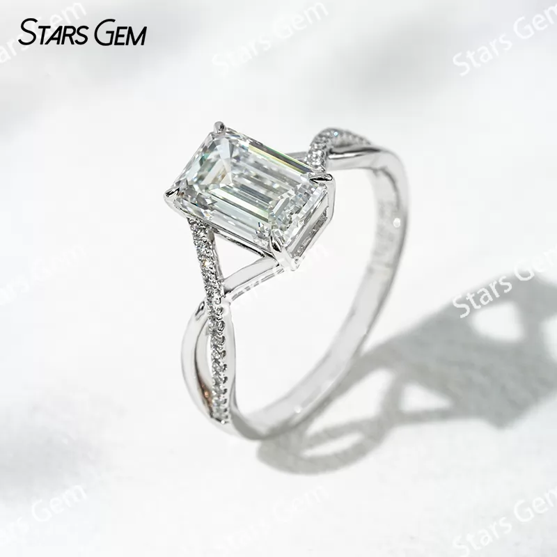 18K White Gold 2.06ct Emerald Cut Lab Grown Diamond Twist Type Engagement Ring