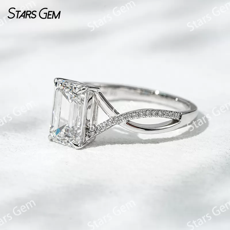 18K White Gold 2.06ct Emerald Cut Lab Grown Diamond Twist Type Engagement Ring
