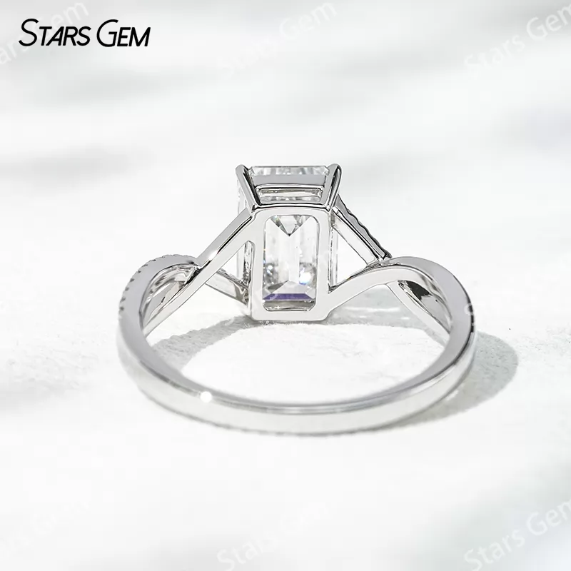 18K White Gold 2.06ct Emerald Cut Lab Grown Diamond Twist Type Engagement Ring