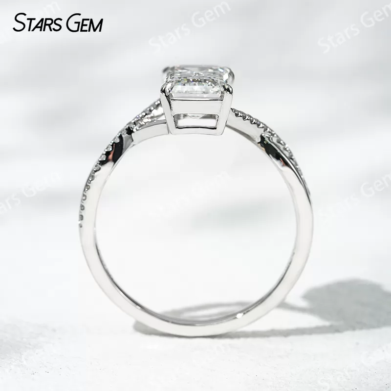 18K White Gold 2.06ct Emerald Cut Lab Grown Diamond Twist Type Engagement Ring