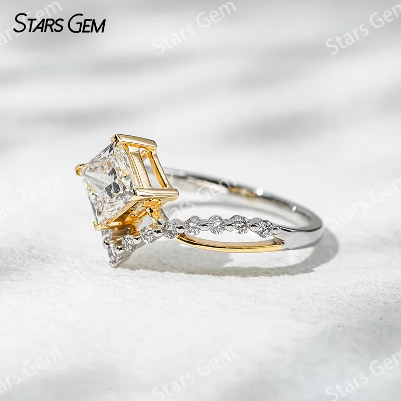 18K Solid Two-tone Gold 5.5x5.5mm Princess Cut Lab Grown Diamond Engagement Ring