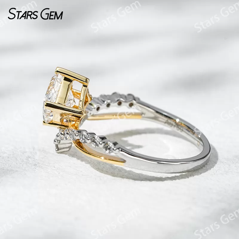 18K Solid Two-tone Gold 5.5x5.5mm Princess Cut Lab Grown Diamond Engagement Ring