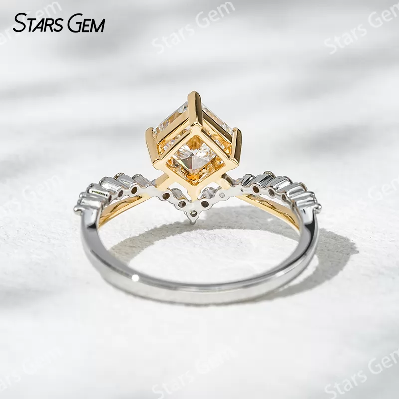 18K Solid Two-tone Gold 5.5x5.5mm Princess Cut Lab Grown Diamond Engagement Ring