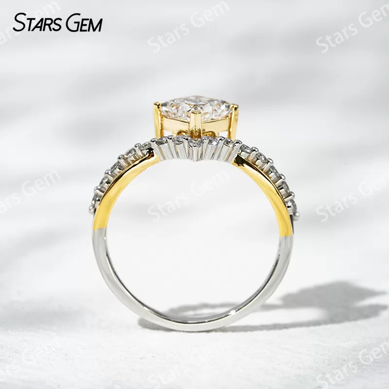 18K Solid Two-tone Gold 5.5x5.5mm Princess Cut Lab Grown Diamond Engagement Ring