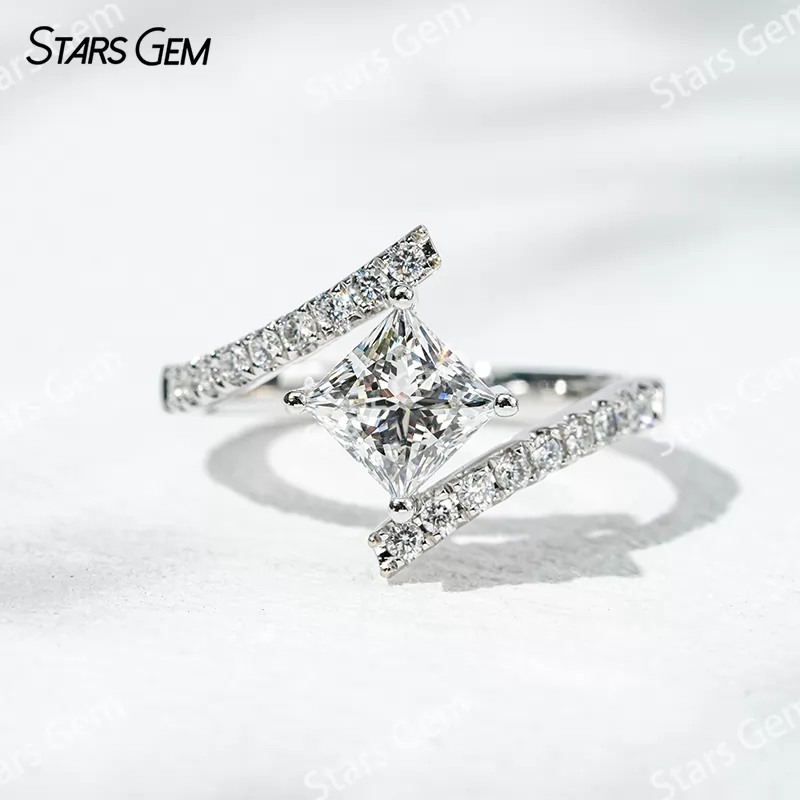 5.5x5.5mm Princess Cut Lab Diamond 18K White Gold Pave Engagement Ring