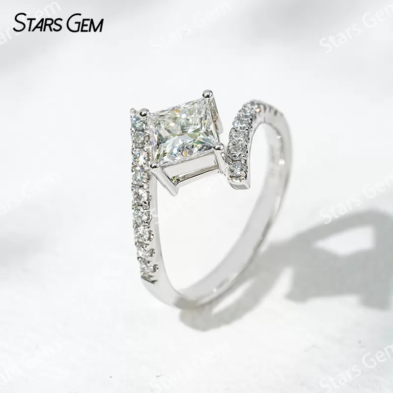 5.5x5.5mm Princess Cut Lab Diamond 18K White Gold Pave Engagement Ring