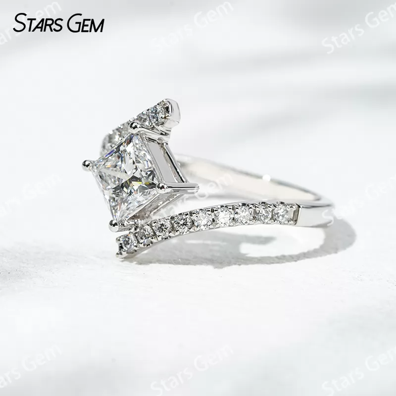 5.5x5.5mm Princess Cut Lab Diamond 18K White Gold Pave Engagement Ring