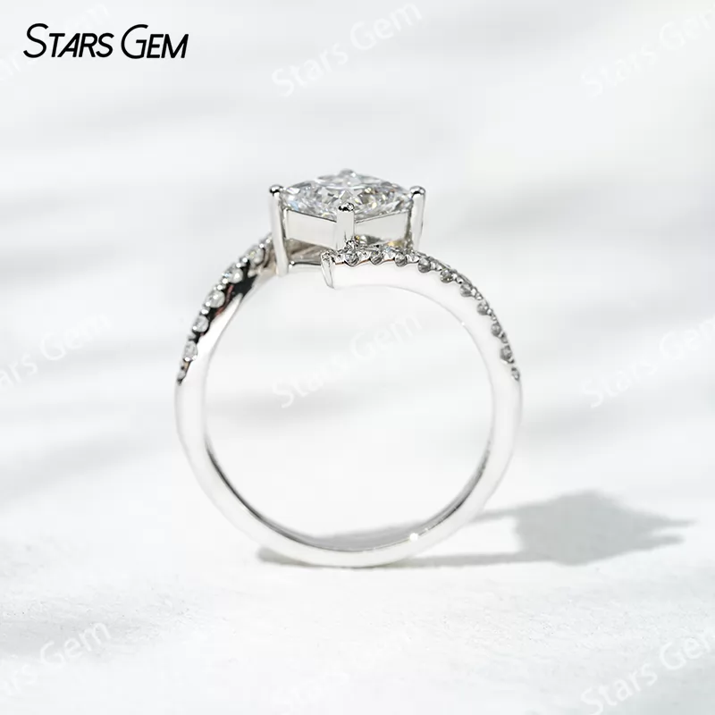 5.5x5.5mm Princess Cut Lab Diamond 18K White Gold Pave Engagement Ring
