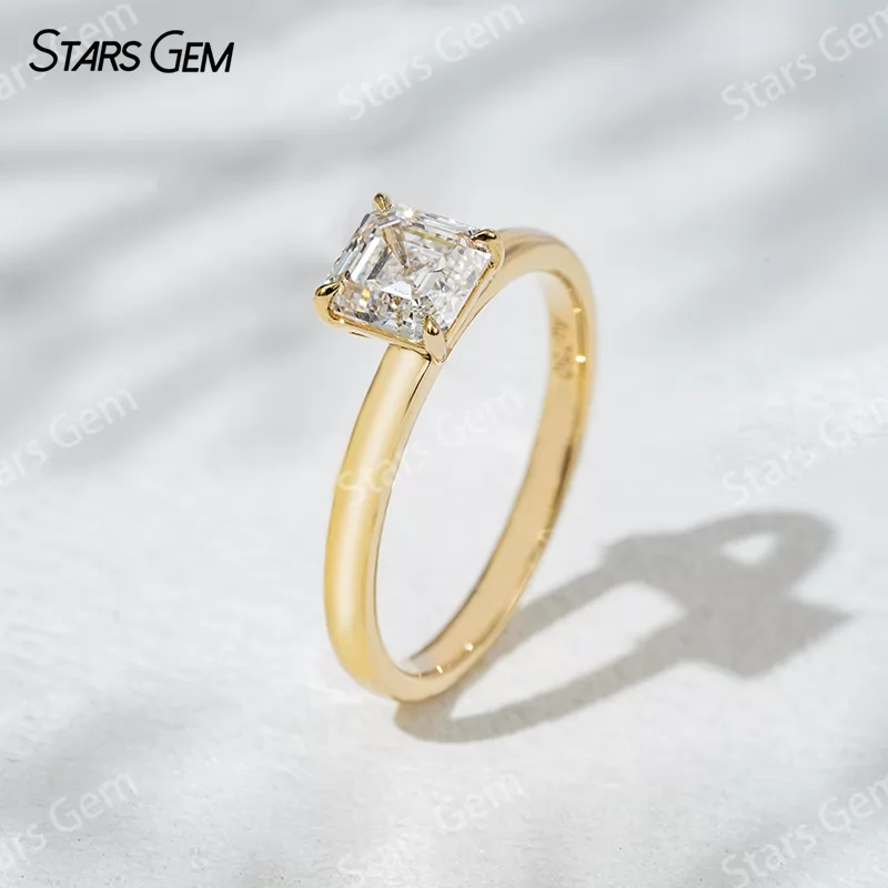 18K Gold with 1 carat Asscher Cut Lab Grown Diamond Solitaire Engagement Ring