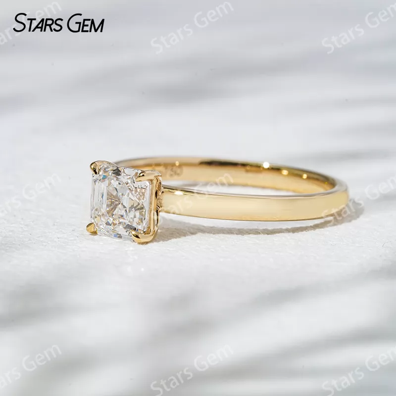 18K Gold with 1 carat Asscher Cut Lab Grown Diamond Solitaire Engagement Ring