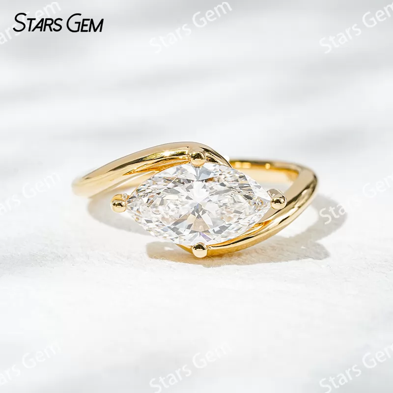 18K Gold with 2 carat Marquise Cut Lab Grown Diamond Solitaire Engagement Ring
