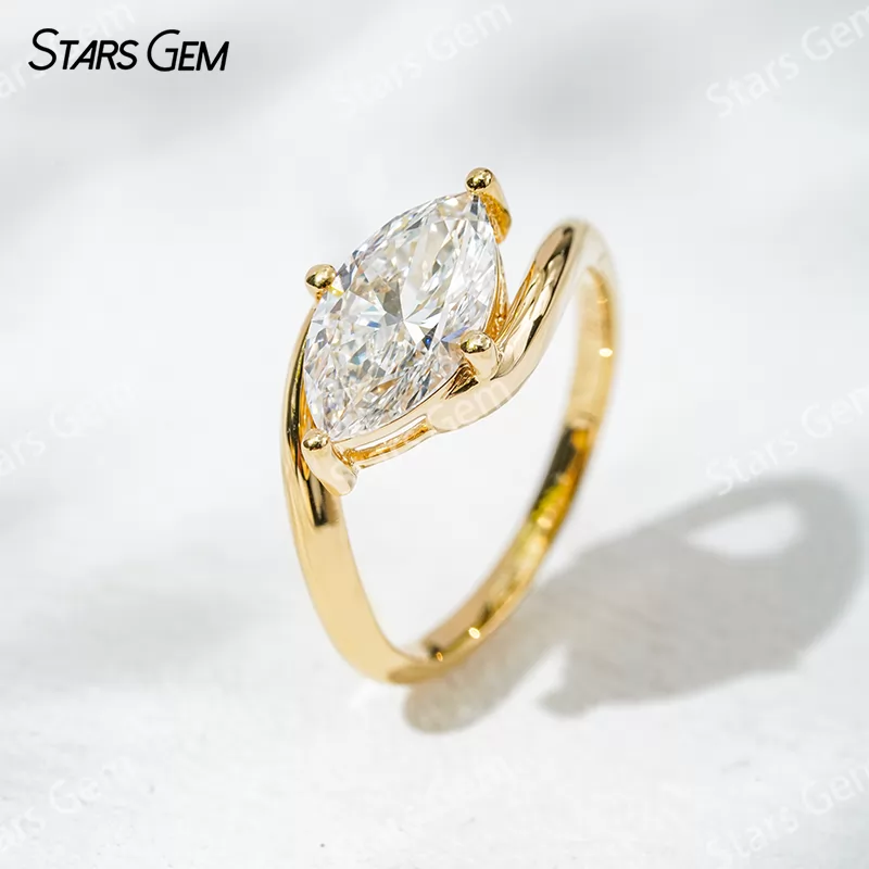 18K Gold with 2 carat Marquise Cut Lab Grown Diamond Solitaire Engagement Ring