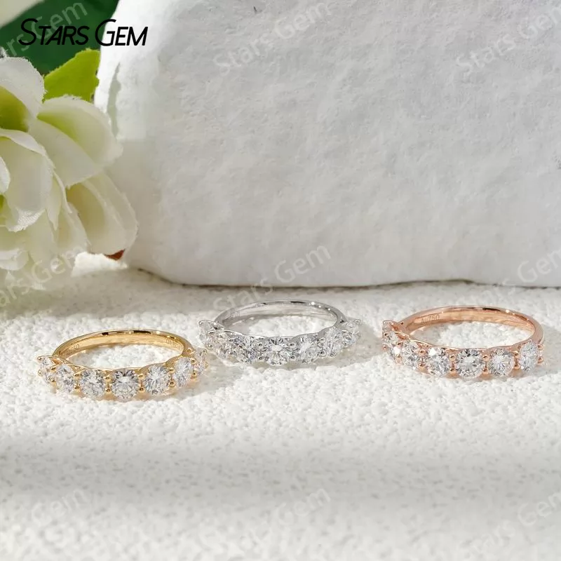 3.2mm Round Brilliant Cut Lab Grown Diamond 18K Gold Half circle Diamond Eternity Ring