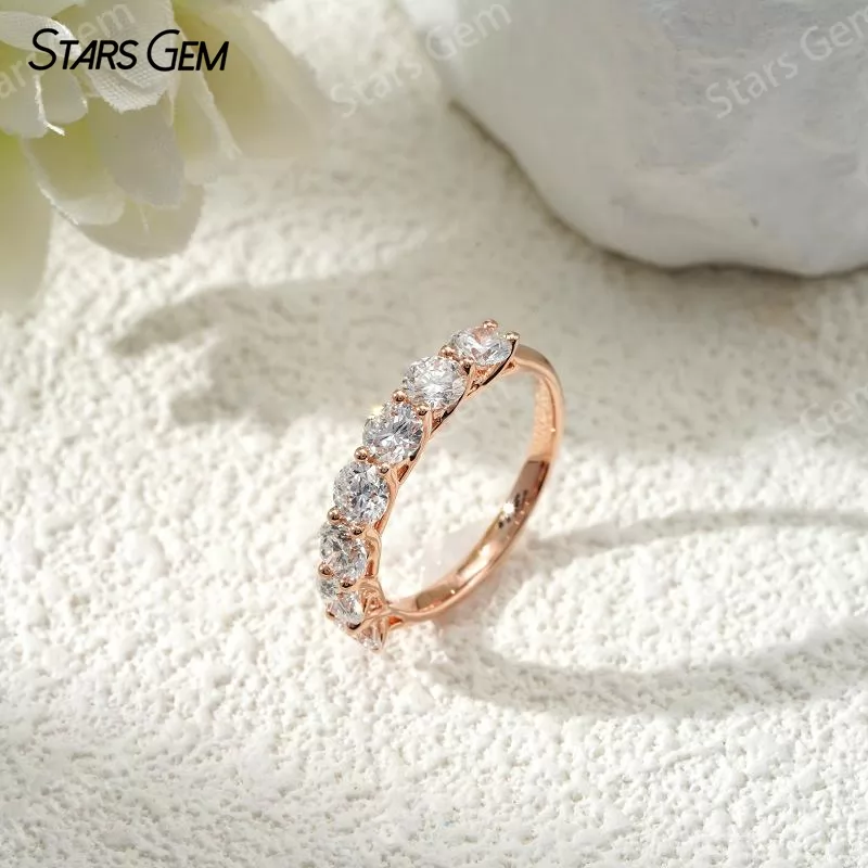 3.2mm Round Brilliant Cut Lab Grown Diamond 18K Gold Half circle Diamond Eternity Ring