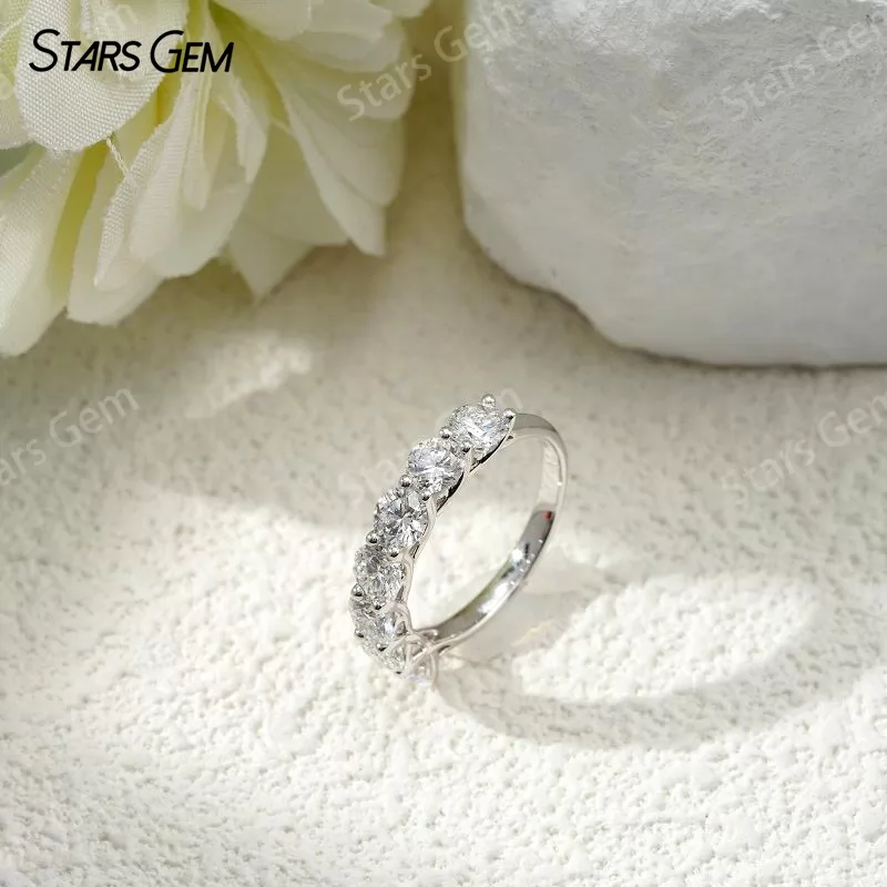 3.2mm Round Brilliant Cut Lab Grown Diamond 18K Gold Half circle Diamond Eternity Ring