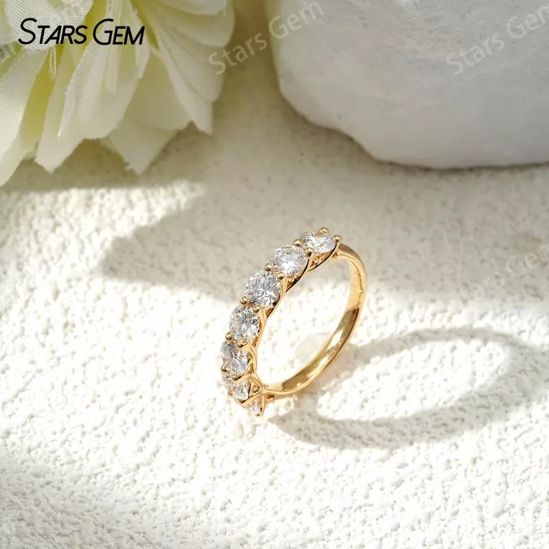 3.2mm Round Brilliant Cut Lab Grown Diamond 18K Gold Half circle Diamond Eternity Ring