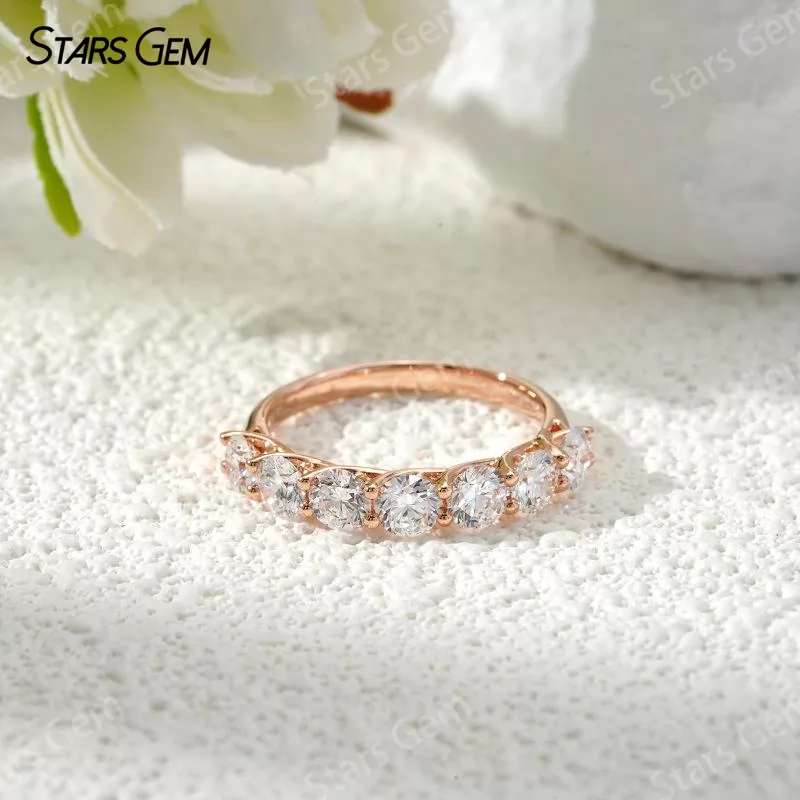 3.2mm Round Brilliant Cut Lab Grown Diamond 18K Gold Half circle Diamond Eternity Ring