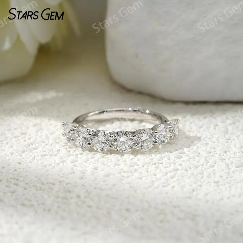 3.2mm Round Brilliant Cut Lab Grown Diamond 18K Gold Half circle Diamond Eternity Ring