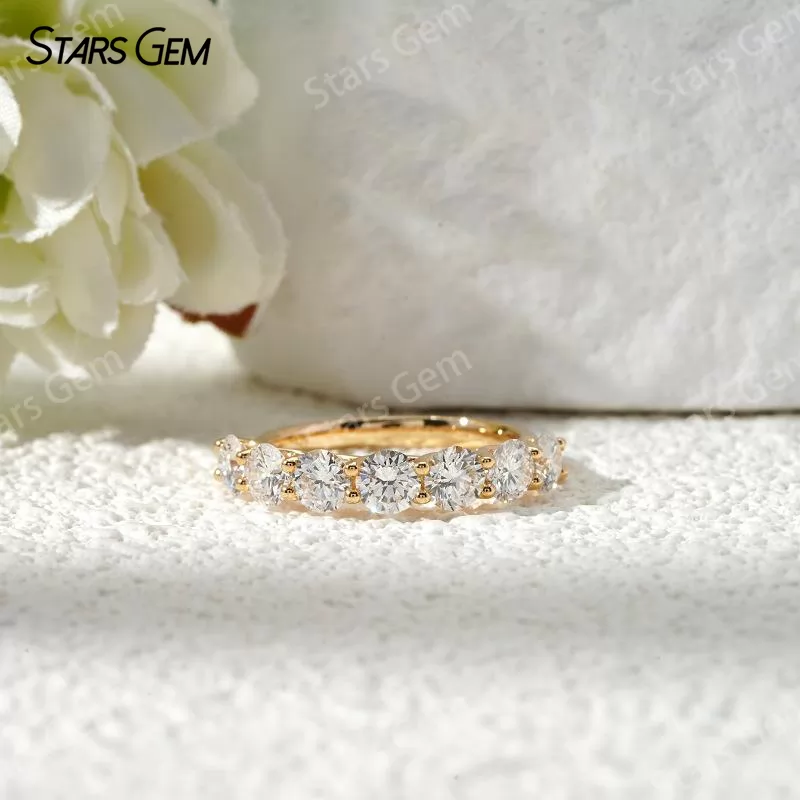 3.2mm Round Brilliant Cut Lab Grown Diamond 18K Gold Half circle Diamond Eternity Ring