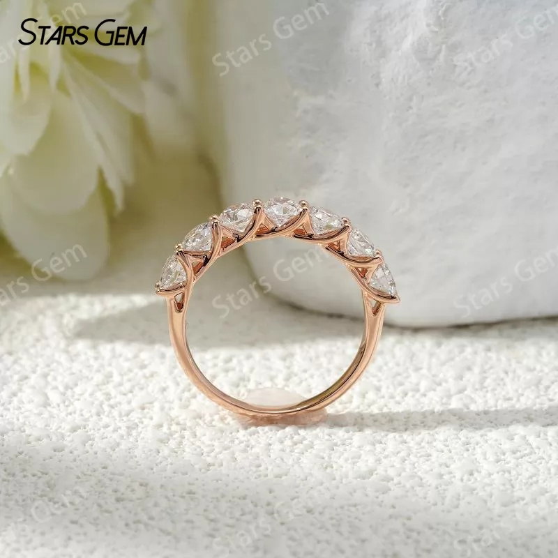 3.2mm Round Brilliant Cut Lab Grown Diamond 18K Gold Half circle Diamond Eternity Ring