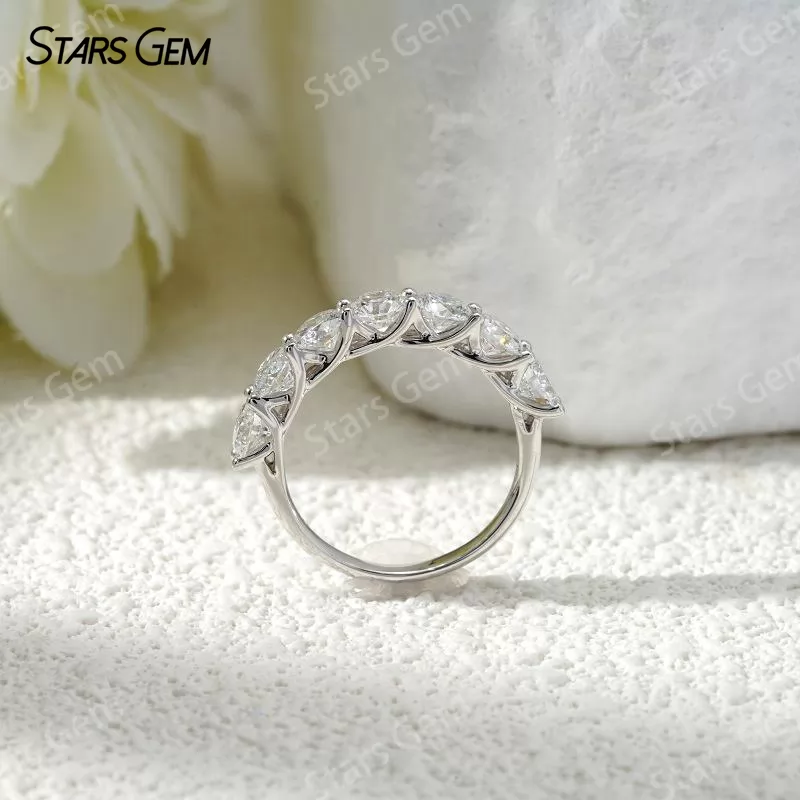 3.2mm Round Brilliant Cut Lab Grown Diamond 18K Gold Half circle Diamond Eternity Ring