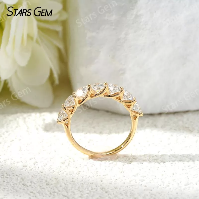 3.2mm Round Brilliant Cut Lab Grown Diamond 18K Gold Half circle Diamond Eternity Ring