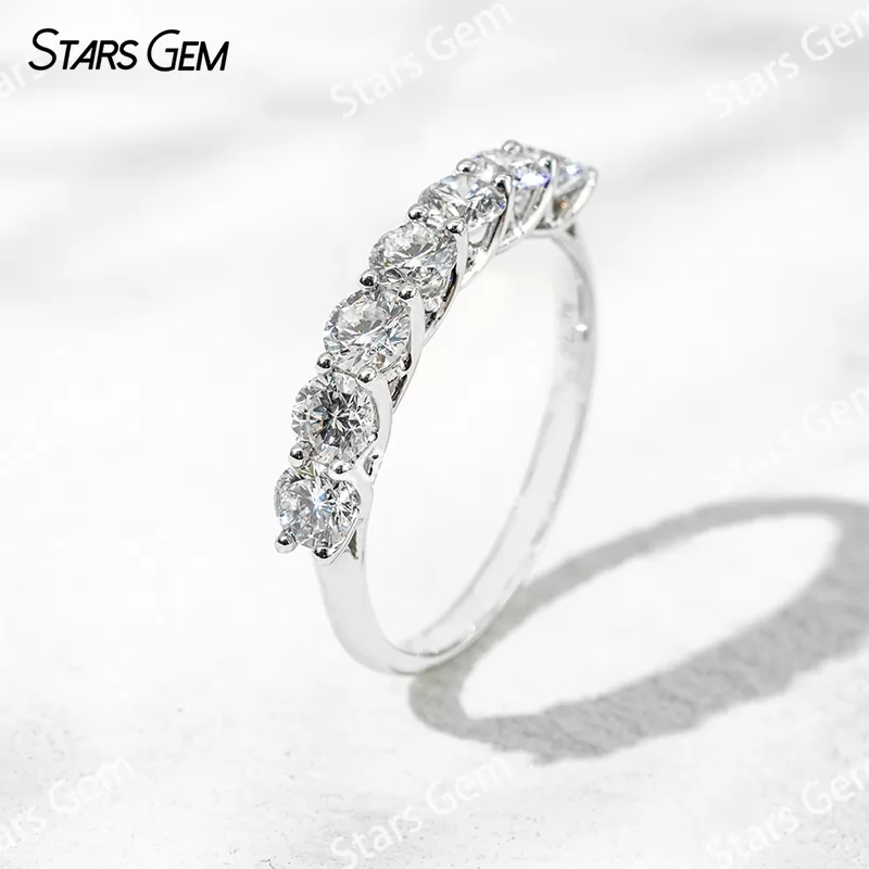 3.6mm Round Brilliant Cut Lab Grown Diamond 18K White Gold Half circle Diamond Eternity Ring