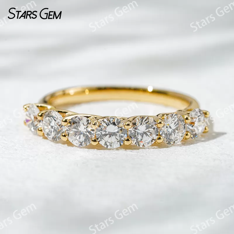 3.6mm Round Brilliant Cut Lab Grown Diamond 18K White Gold Half circle Diamond Eternity Ring
