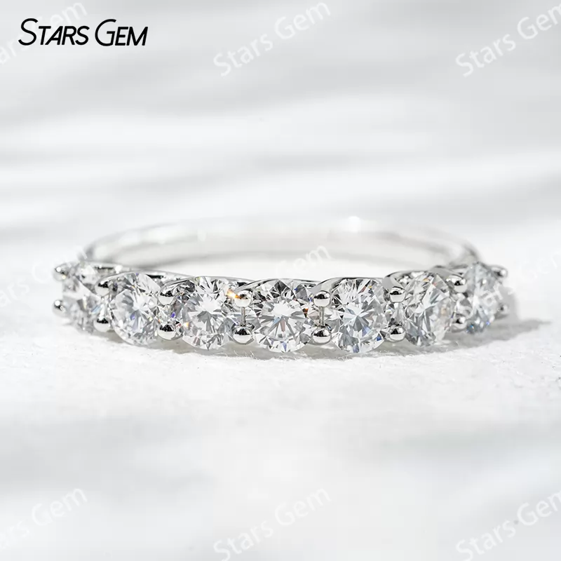 3.6mm Round Brilliant Cut Lab Grown Diamond 18K White Gold Half circle Diamond Eternity Ring