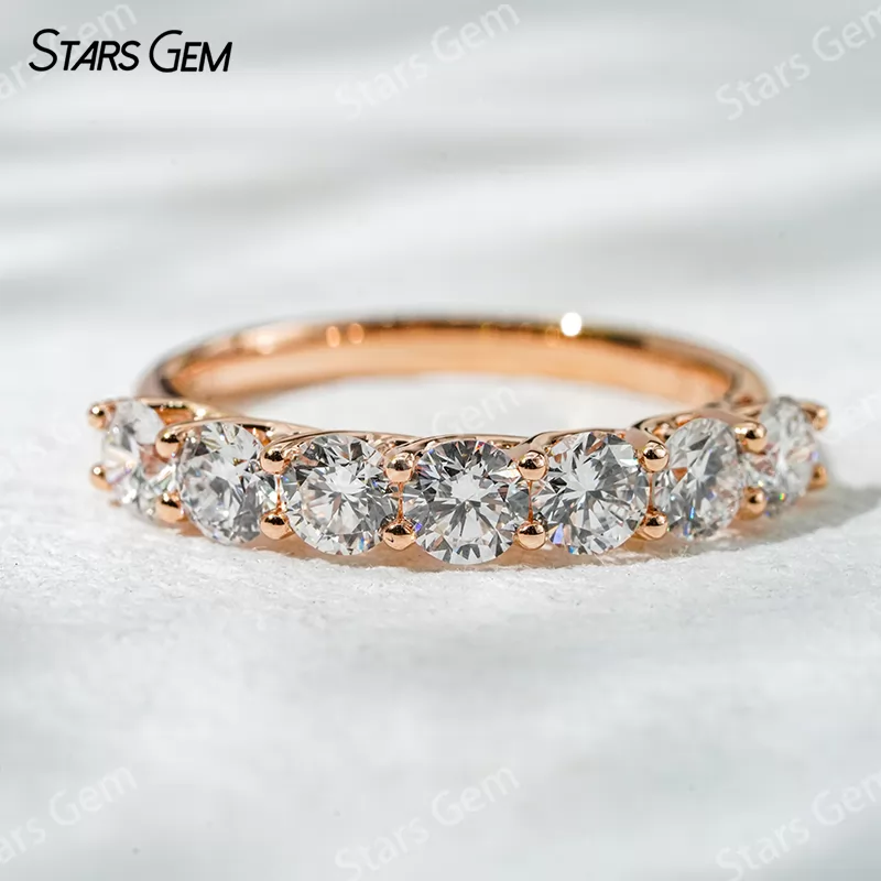 3.6mm Round Brilliant Cut Lab Grown Diamond 18K White Gold Half circle Diamond Eternity Ring