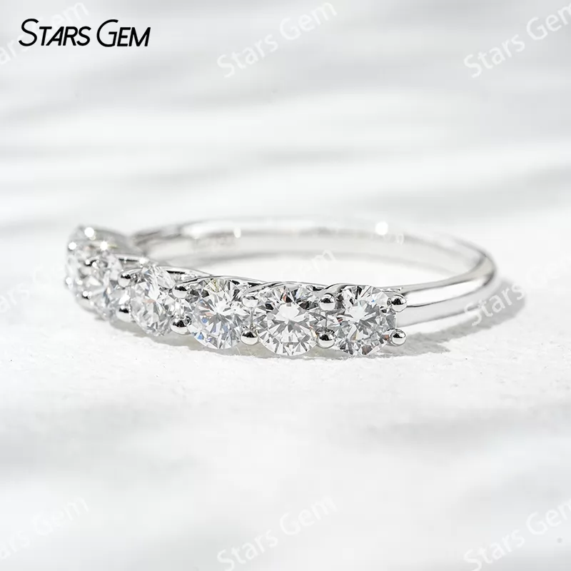 3.6mm Round Brilliant Cut Lab Grown Diamond 18K White Gold Half circle Diamond Eternity Ring