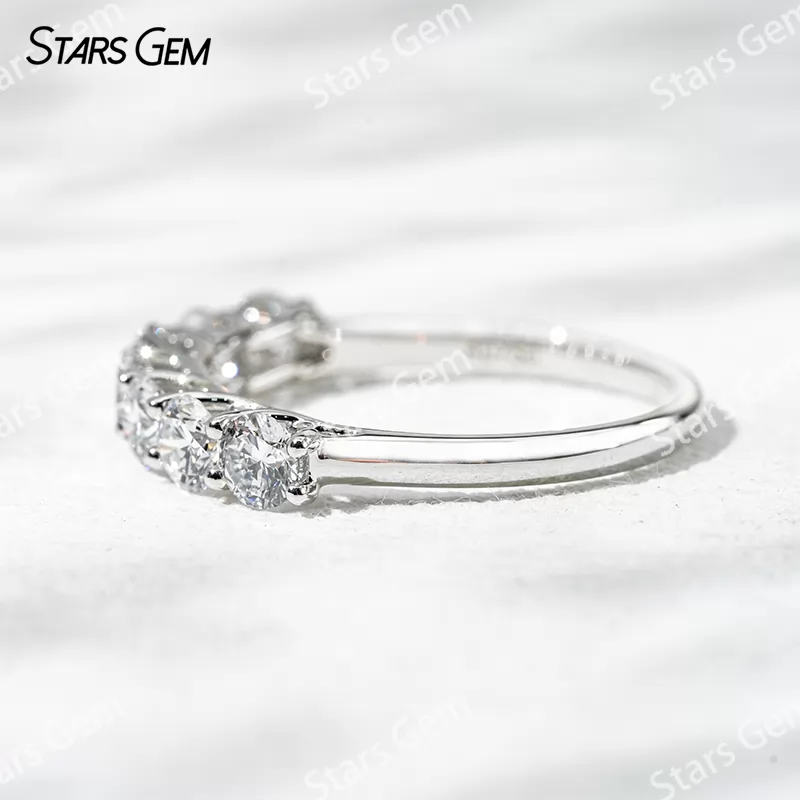 3.6mm Round Brilliant Cut Lab Grown Diamond 18K White Gold Half circle Diamond Eternity Ring