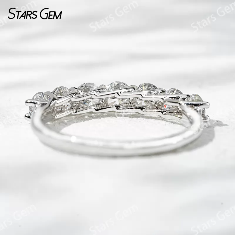 3.6mm Round Brilliant Cut Lab Grown Diamond 18K White Gold Half circle Diamond Eternity Ring