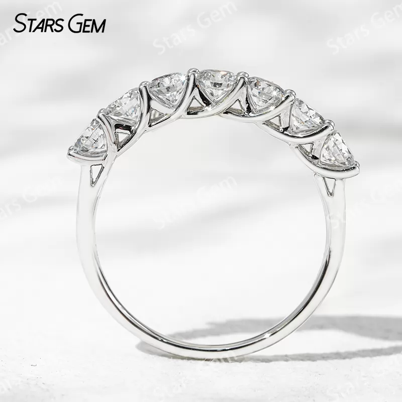 3.6mm Round Brilliant Cut Lab Grown Diamond 18K White Gold Half circle Diamond Eternity Ring