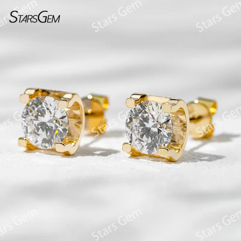 6.4mm Round Brilliant Cut Lab Grown Diamond Bull-Head Style 14K 18K Gold Diamond Stud Earrings