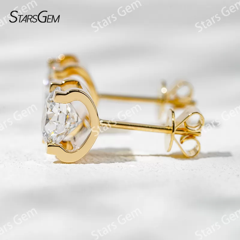 6.4mm Round Brilliant Cut Lab Grown Diamond Bull-Head Style 14K 18K Gold Diamond Stud Earrings