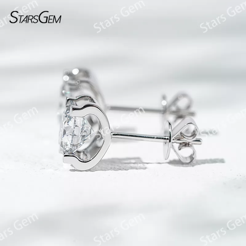 6.4mm Round Brilliant Cut Lab Grown Diamond Bull-Head Style 14K 18K Gold Diamond Stud Earrings