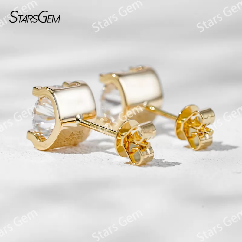 6.4mm Round Brilliant Cut Lab Grown Diamond Bull-Head Style 14K 18K Gold Diamond Stud Earrings