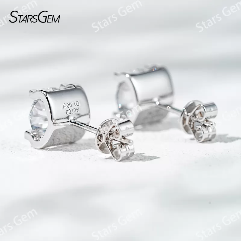 6.4mm Round Brilliant Cut Lab Grown Diamond Bull-Head Style 14K 18K Gold Diamond Stud Earrings