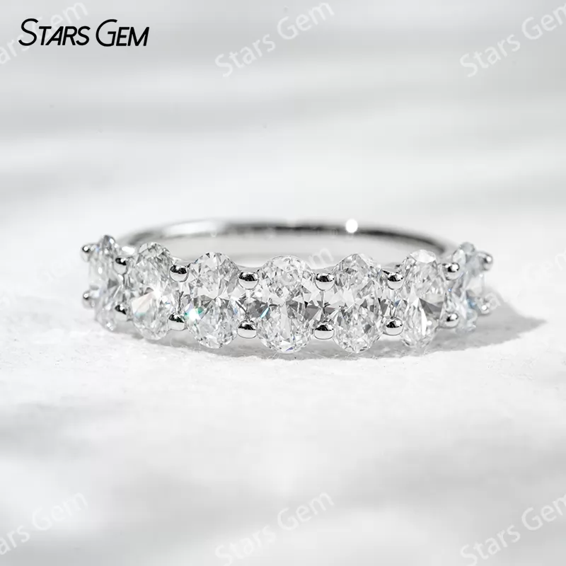 3.5×5.5mm Oval Cut Lab Grown Diamond 18K White Gold Half circle Diamond Eternity Ring