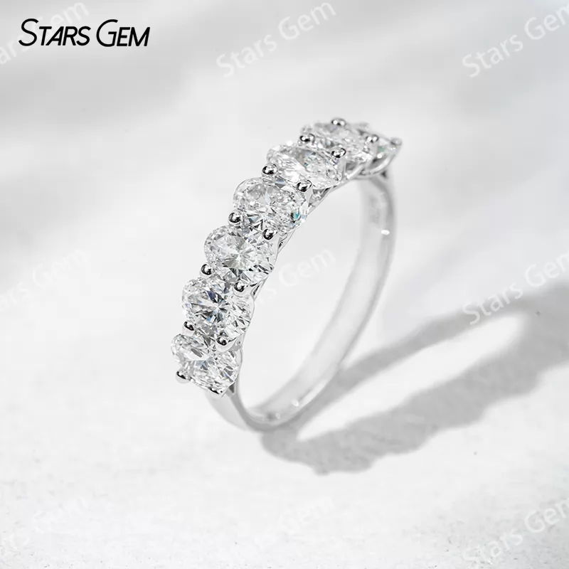 3.5×5.5mm Oval Cut Lab Grown Diamond 18K White Gold Half circle Diamond Eternity Ring