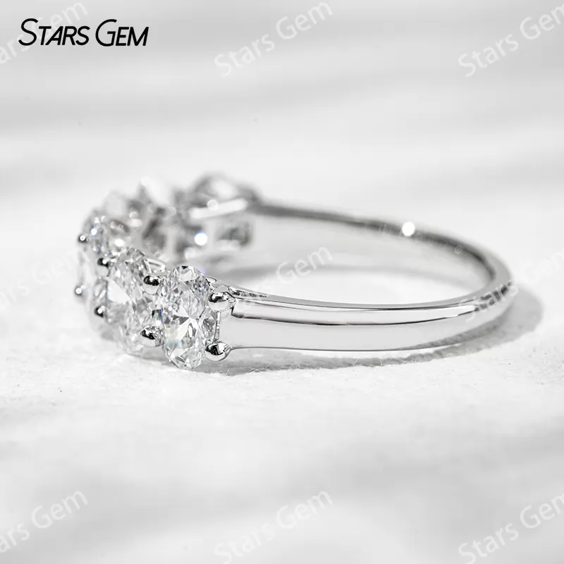 3.5×5.5mm Oval Cut Lab Grown Diamond 18K White Gold Half circle Diamond Eternity Ring