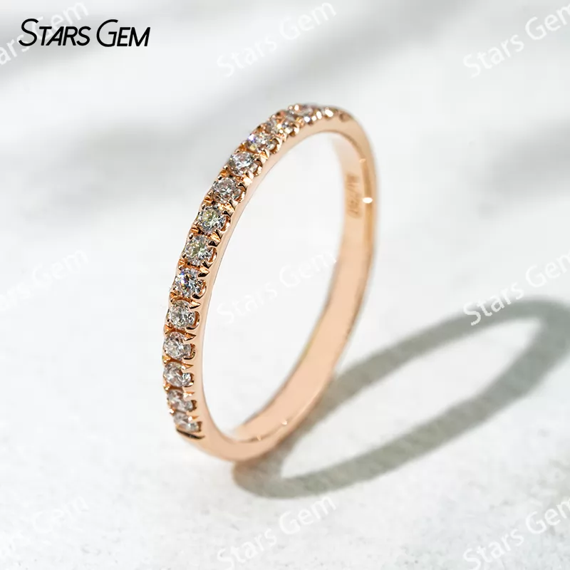 18K Rose Gold Half circle Diamond 1.6mm Round Brilliant Cut Lab Grown Diamond Eternity Ring