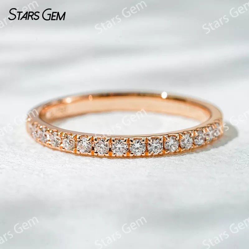 18K Rose Gold Half circle Diamond 1.6mm Round Brilliant Cut Lab Grown Diamond Eternity Ring