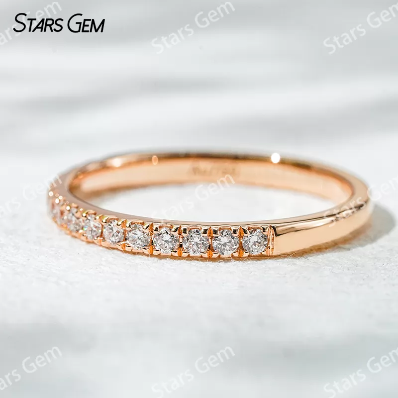 18K Rose Gold Half circle Diamond 1.6mm Round Brilliant Cut Lab Grown Diamond Eternity Ring