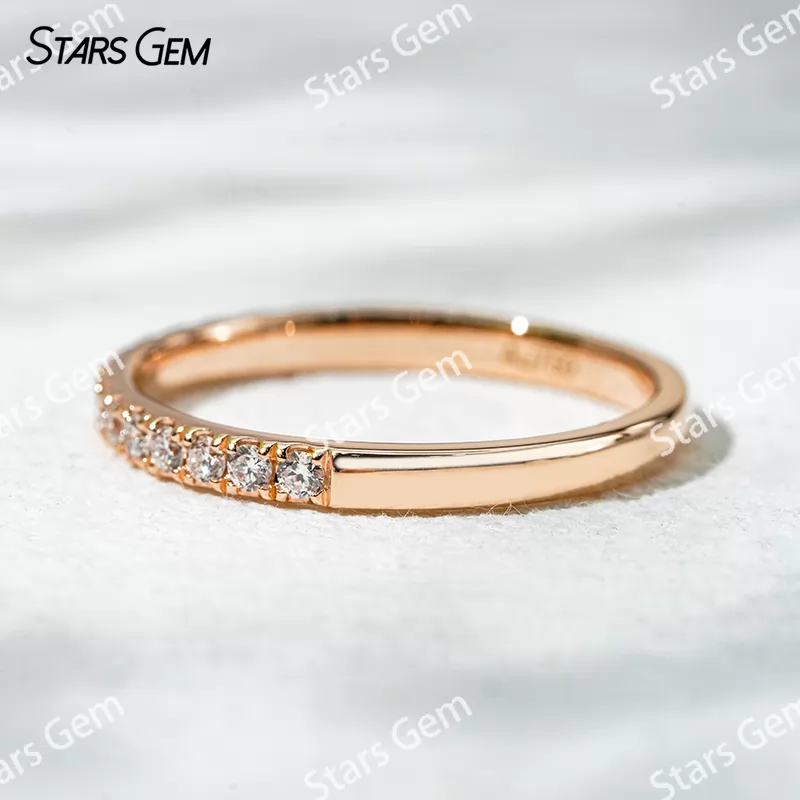 18K Rose Gold Half circle Diamond 1.6mm Round Brilliant Cut Lab Grown Diamond Eternity Ring