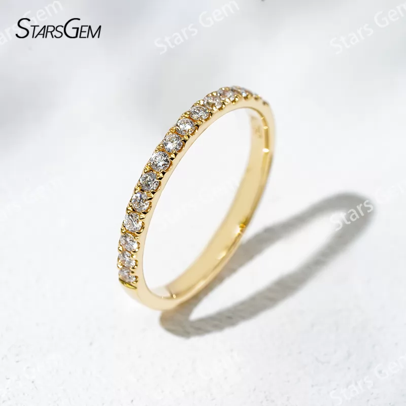 1.6mm Round Brilliant Cut Lab Grown Diamond 18K Gold Half circle Diamond Eternity Ring